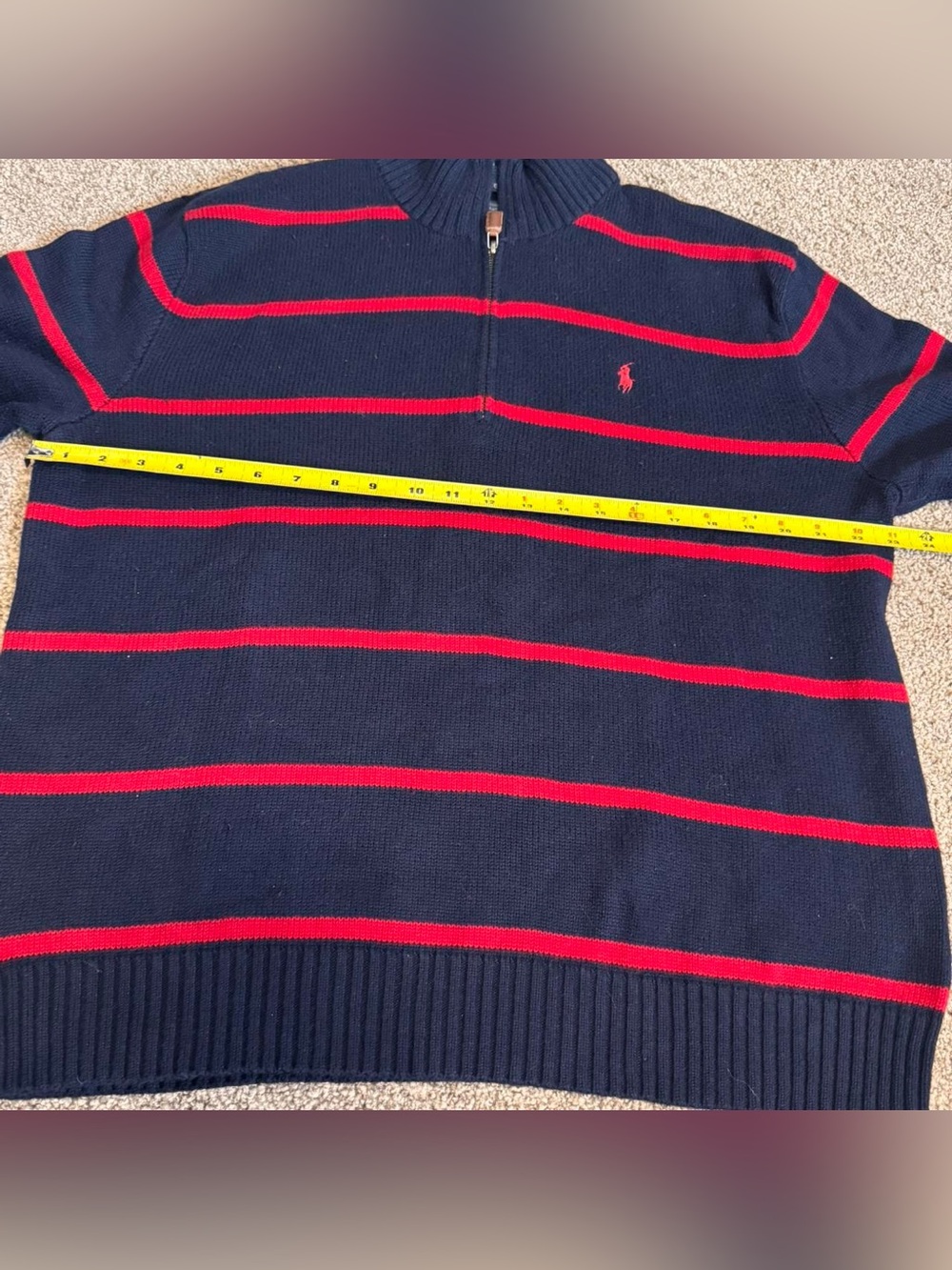 Polo Ralph Lauren vintage navy and red striped quarter zip jumper - Picture 5 of 6